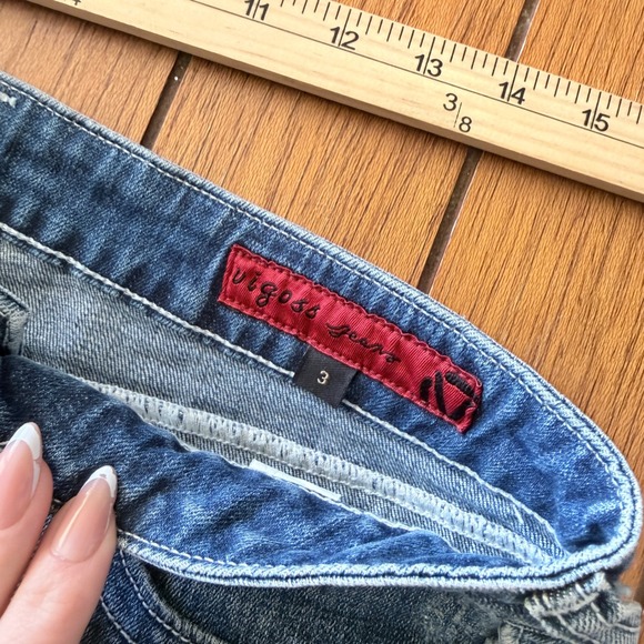 Vigoss Womens Denim Low Rise Mini Jean Skirt Size 3 Blue Distressed Y2K - Picture 4 of 5